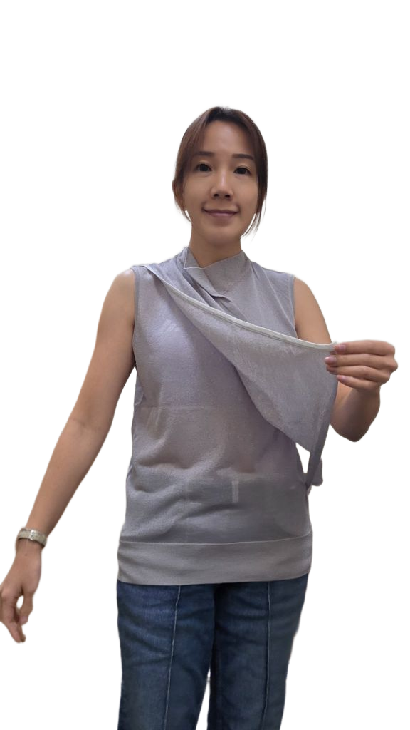 LS60619光絲不對稱交叉領無袖針織背心 | 撞色滾邊小企領上衣 Korean Draped Knit Vest TOPS