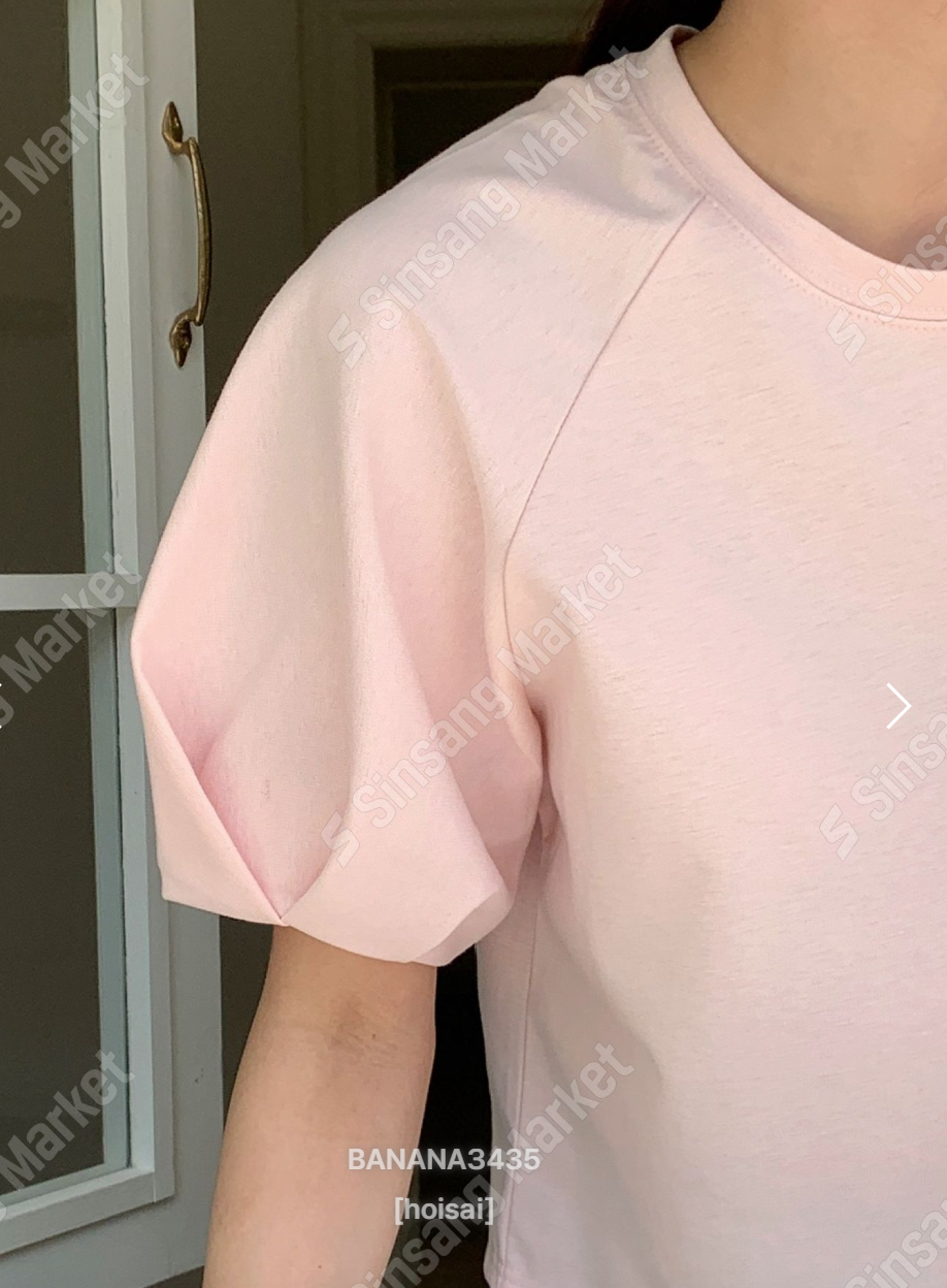 LBN60605 泡泡袖棉質短袖上衣 | 寬鬆圓領蓬袖T恤 Korean Puff Sleeve Cotton Top