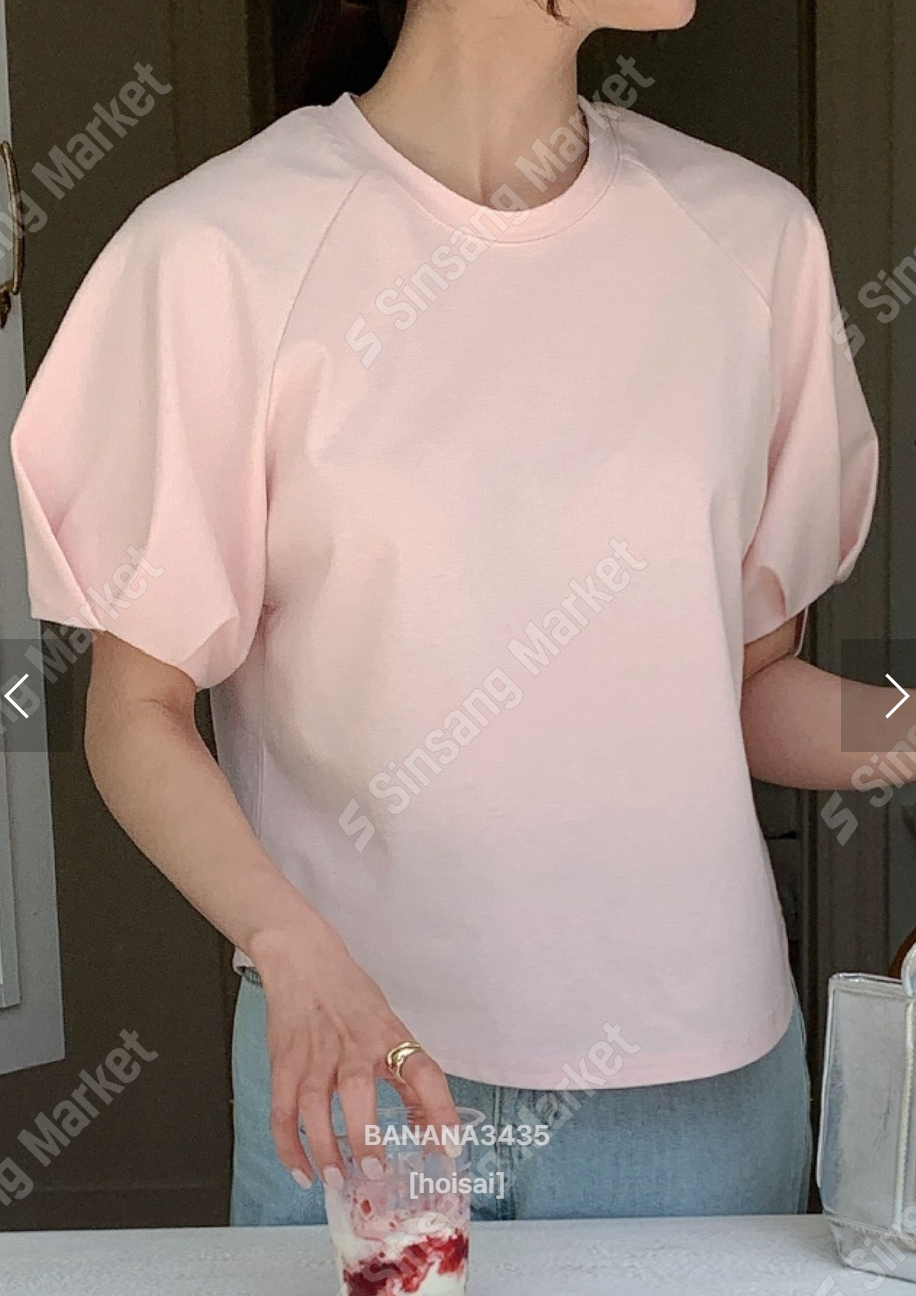 LBN60605 泡泡袖棉質短袖上衣 | 寬鬆圓領蓬袖T恤 Korean Puff Sleeve Cotton Top
