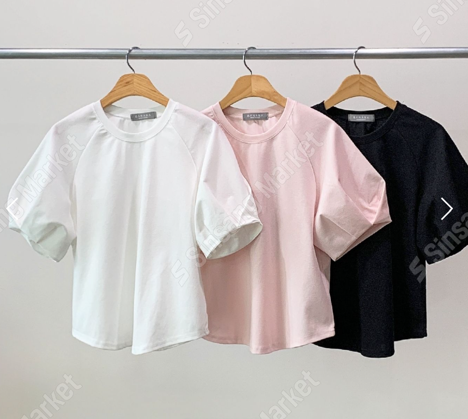 LBN60605 泡泡袖棉質短袖上衣 | 寬鬆圓領蓬袖T恤 Korean Puff Sleeve Cotton Top