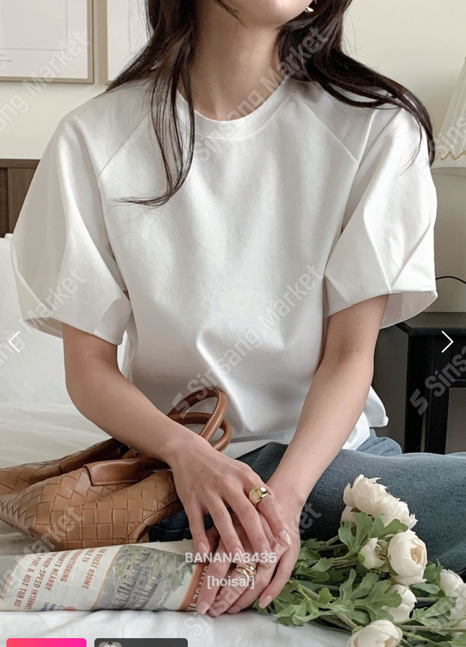 LBN60605 泡泡袖棉質短袖上衣 | 寬鬆圓領蓬袖T恤 Korean Puff Sleeve Cotton Top