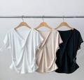 LBN60607 韓國BANANA3435深V領抽繩短袖T恤 | 慵懶寬鬆棉質上衣 Korean V-Neck Casual Tee