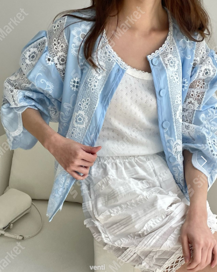 LVN60602韓國鏤空刺繡蕾絲短版外套｜韓系布包鈕輕薄 Jacket Korean Embroidered Lace Jacket