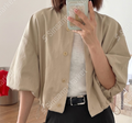 H08 High Neck Balloon Puff Sleeve Cropped Jacket