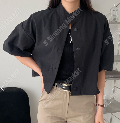 H08 High Neck Balloon Puff Sleeve Cropped Jacket