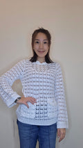 LS60604韓國鏤空花紋娃娃領長袖針織上衣｜韓系口袋 Crochet Knit Top