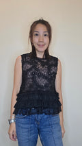 LS60614 韓國蕾絲荷葉拼接無袖上衣｜層次感透膚 Lace Top