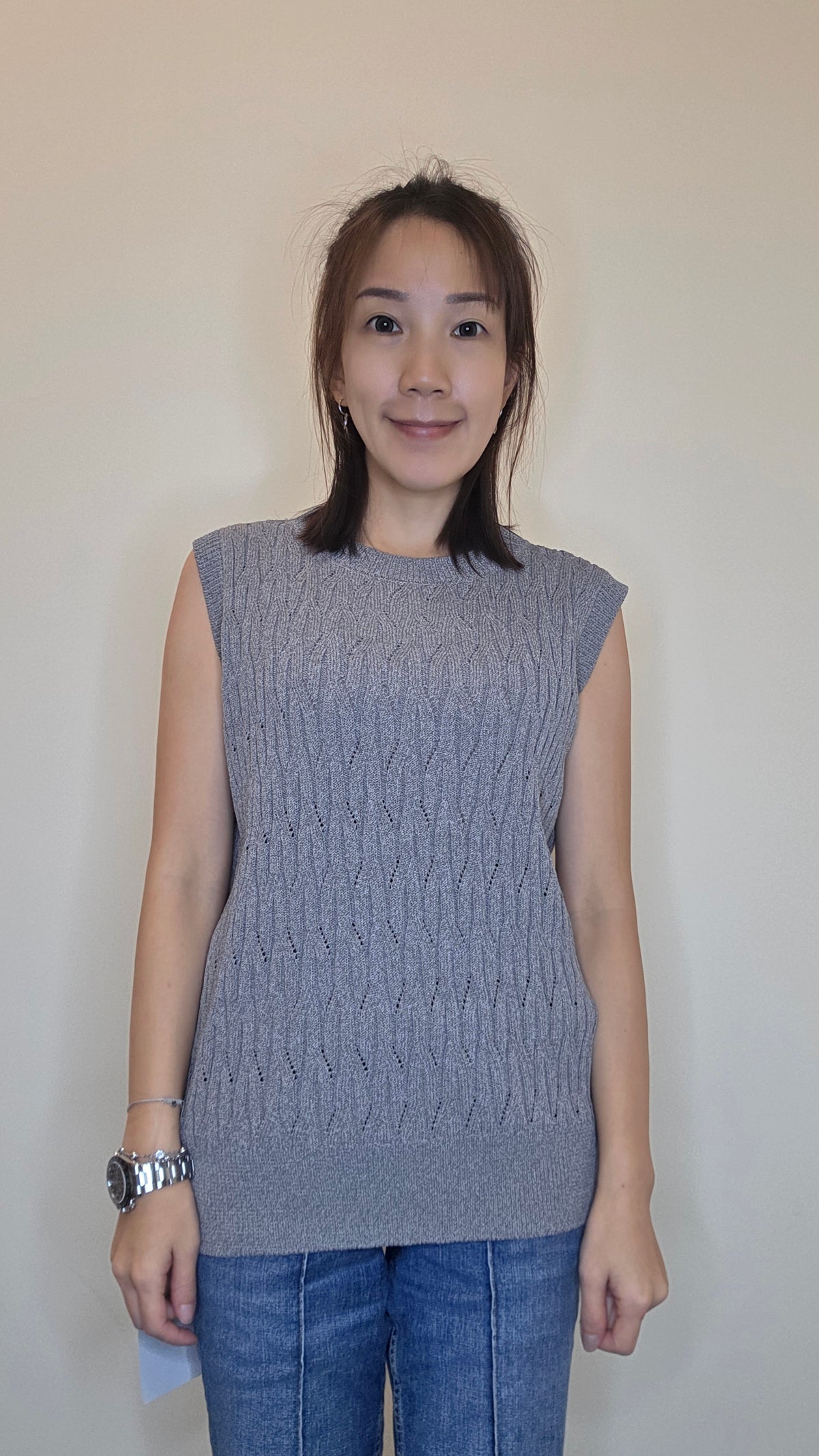 LS60607 韓國簡約鏤空針織背心｜修飾肩線寬鬆顯瘦 Sleeveless Knit Top