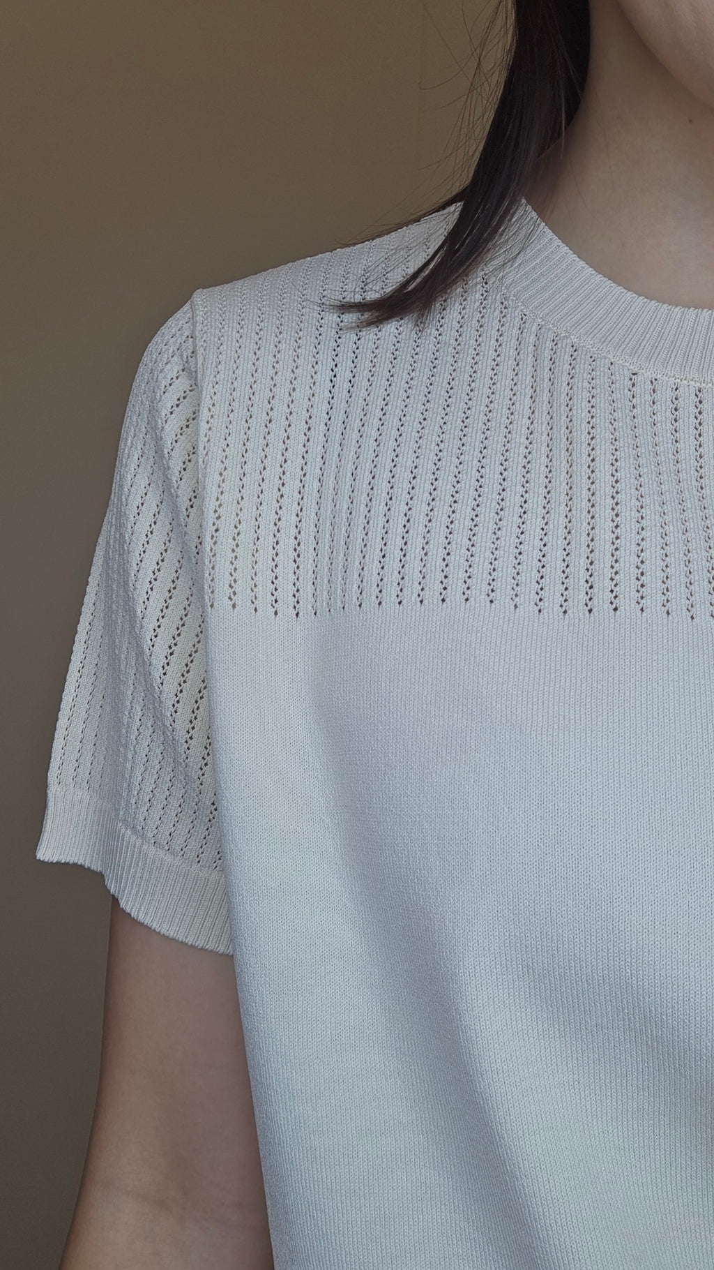 LS60611 韓國簡約鏤空拼接短袖針織上衣｜清爽百搭 Knit Top