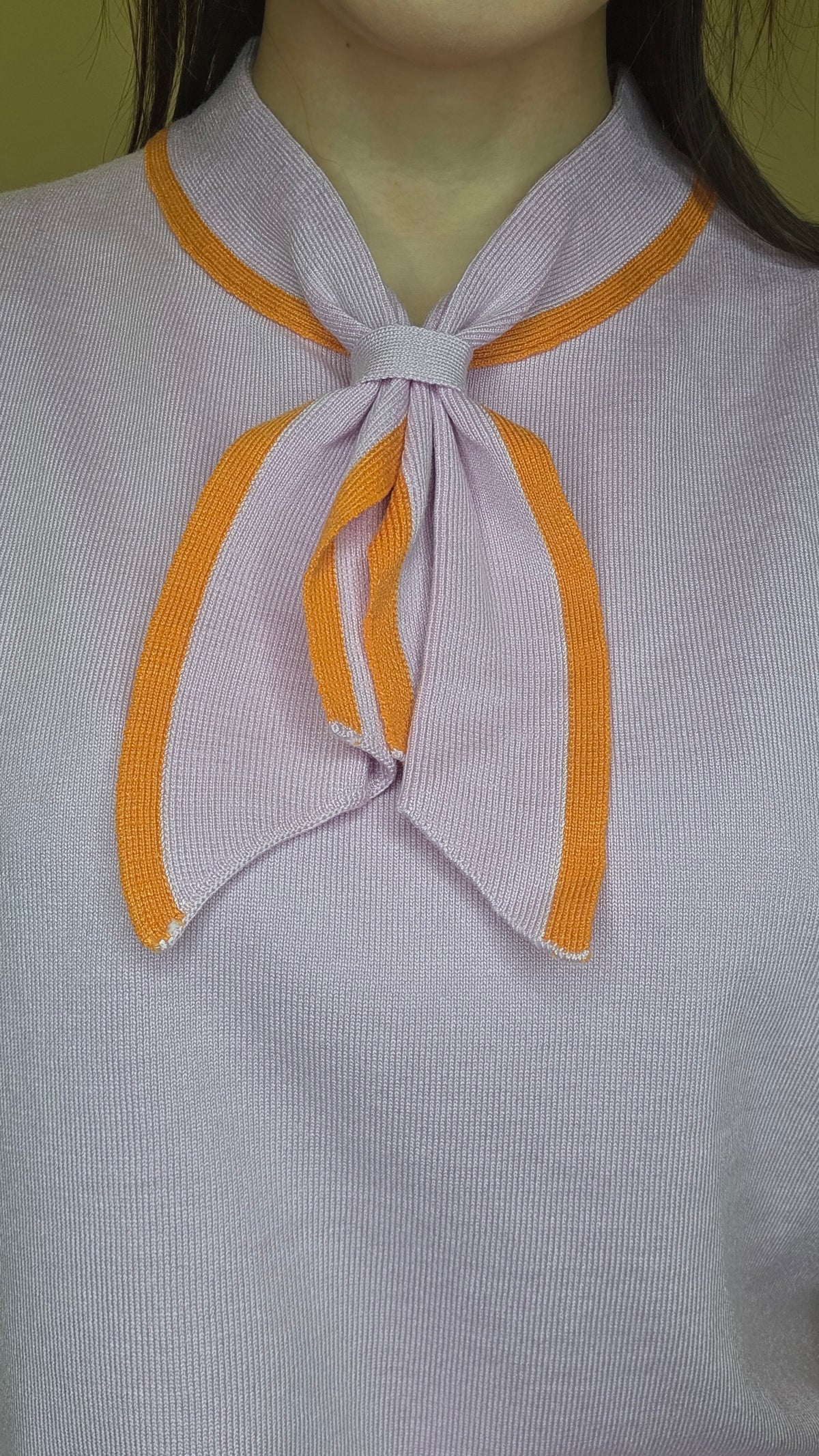 LS60608 韓國撞色蝴蝶結領短袖針織上衣｜甜美知性 Knit Top