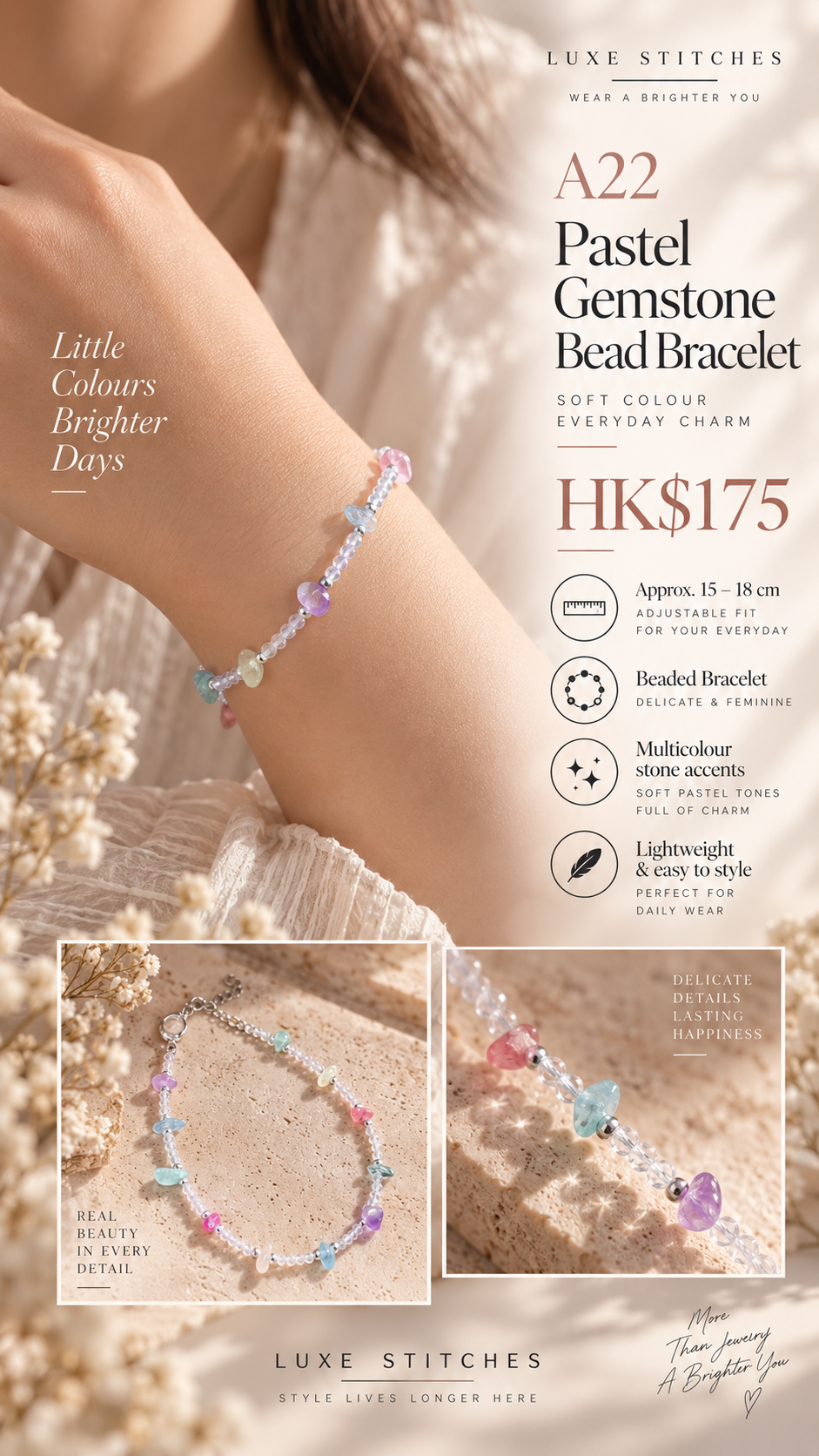 A22 Pastel Gemstone Bead Bracelet