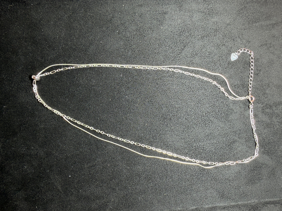 A25 Layered Link & Snake Silver Necklace