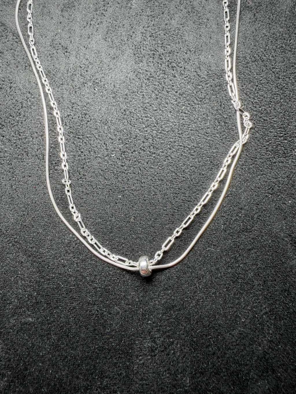 A25 Layered Link & Snake Silver Necklace