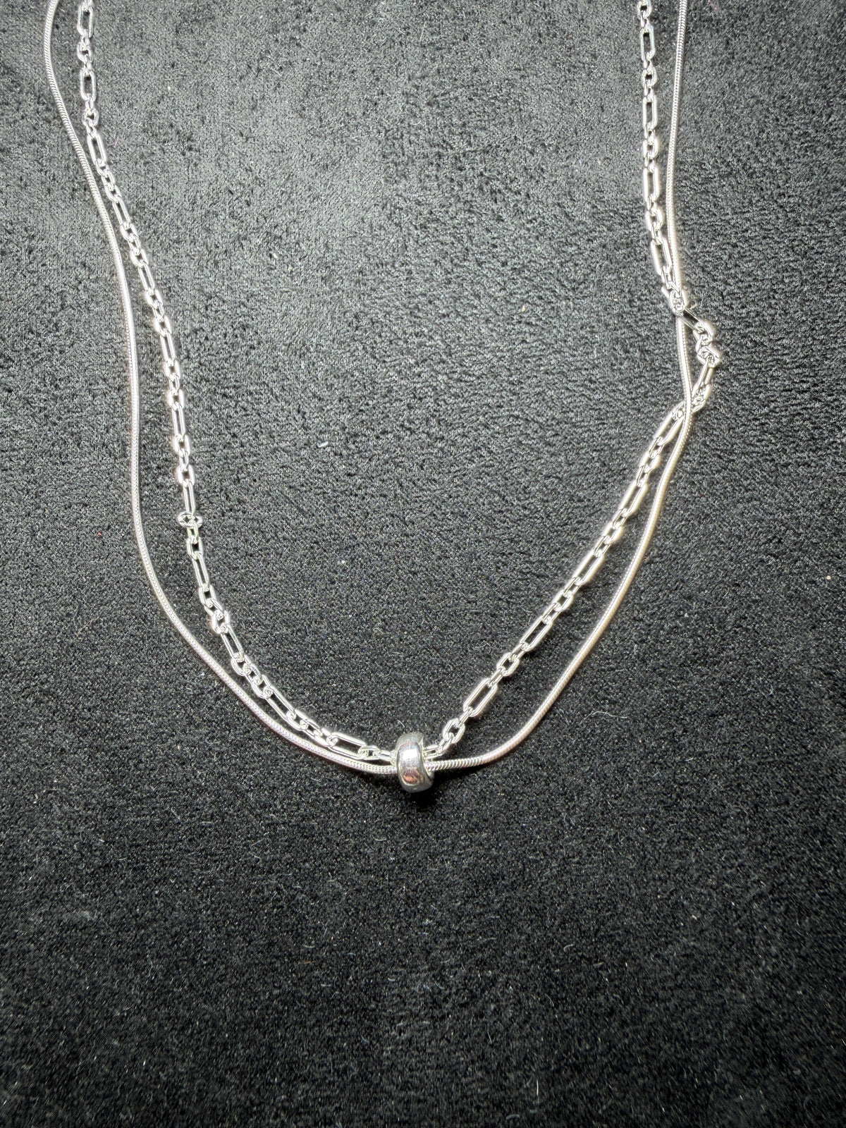 A25 Layered Link & Snake Silver Necklace