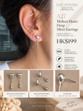 A27 Molten Heart Drop Silver Earrings