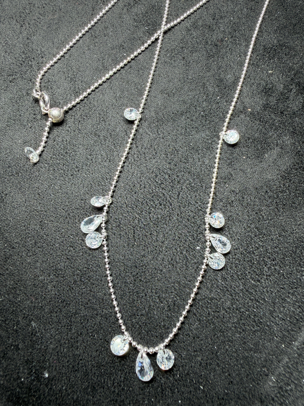 A30 Crystal Cascade Adjustable Silver Necklace