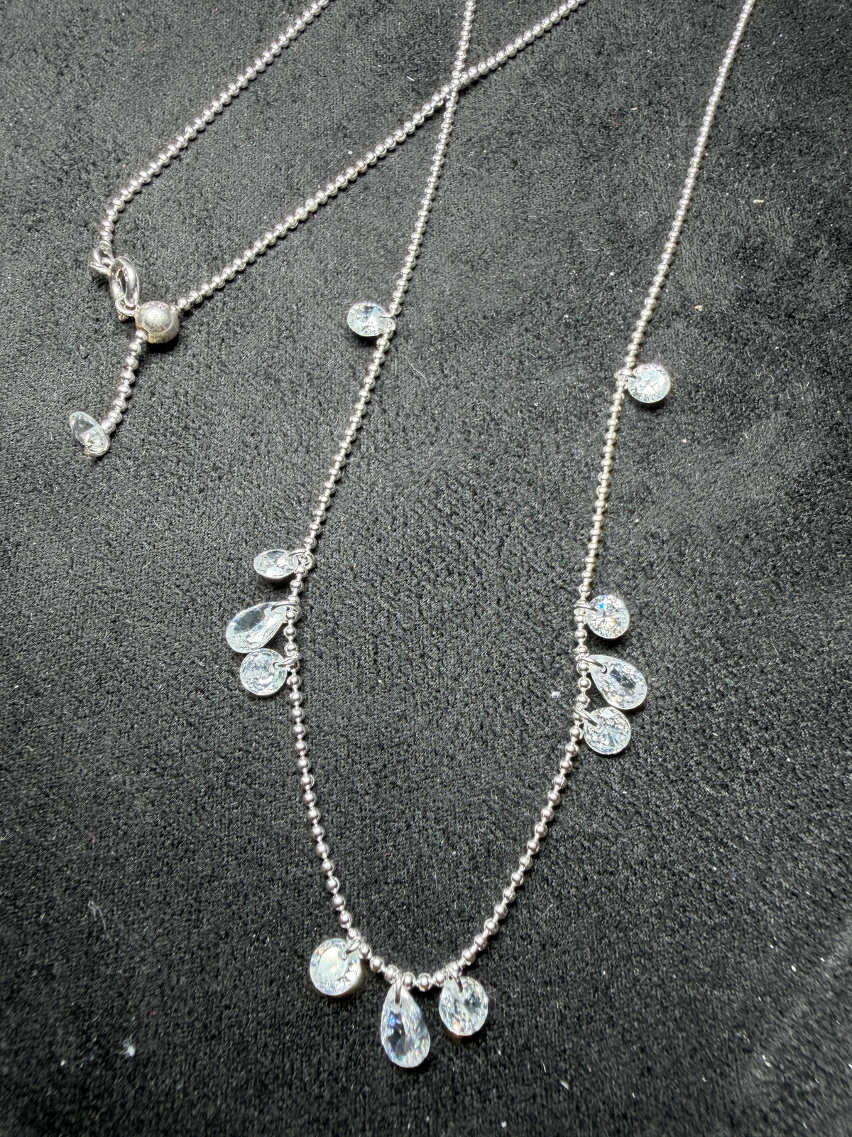 A30 Crystal Cascade Adjustable Silver Necklace