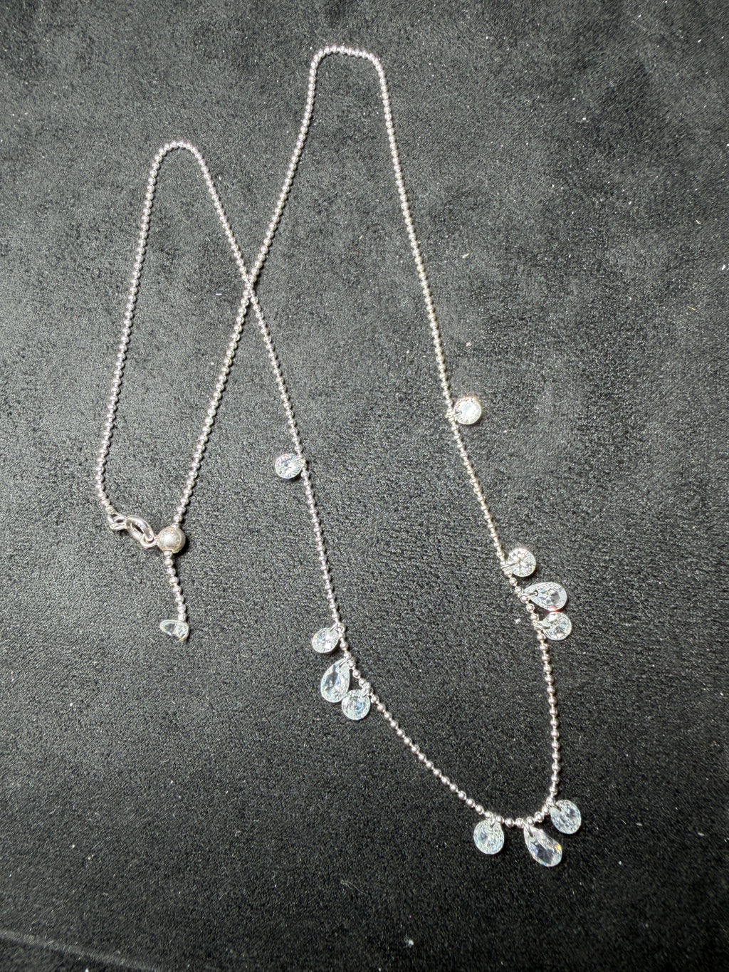 A30 Crystal Cascade Adjustable Silver Necklace