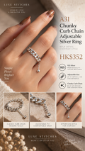 A31 Chunky Curb Chain Adjustable Silver Ring