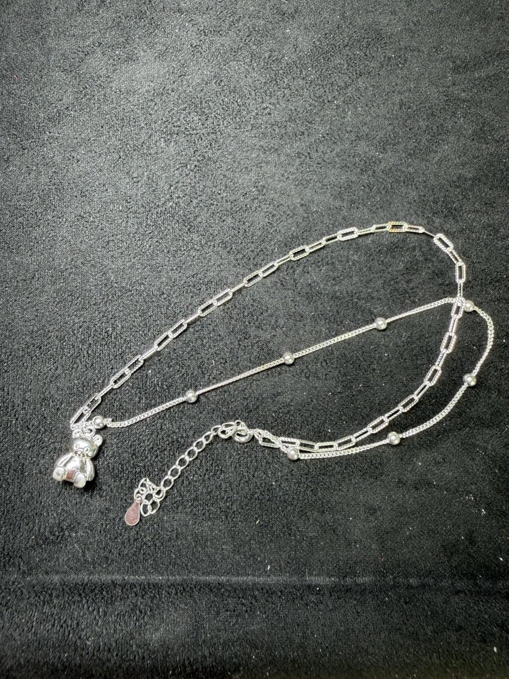 A33 Teddy Bear Mixed Chain Silver Necklace