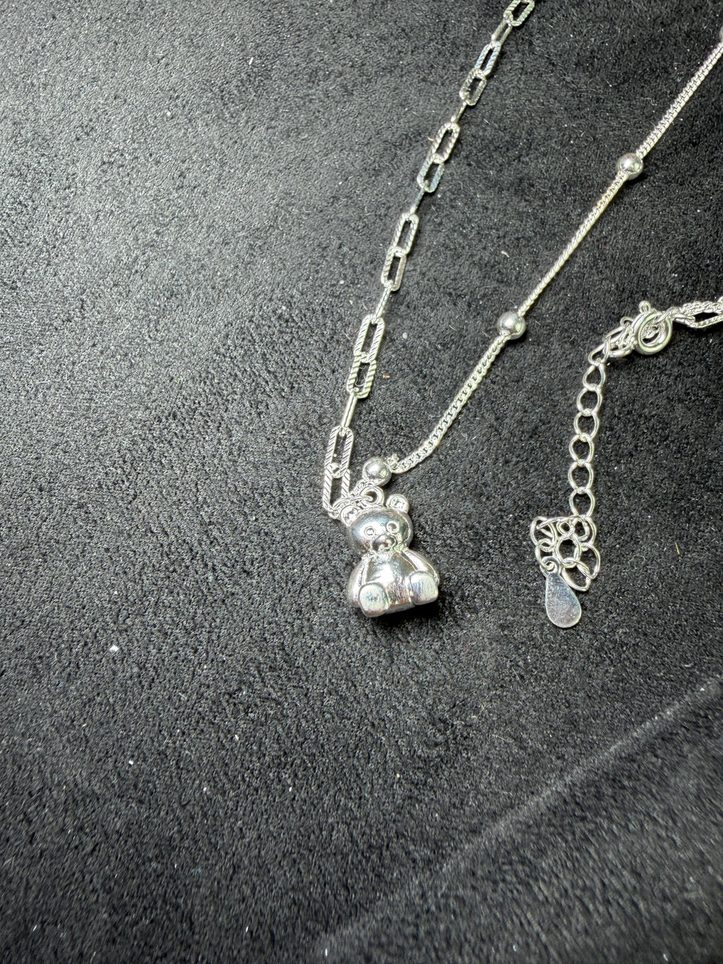 A33 Teddy Bear Mixed Chain Silver Necklace