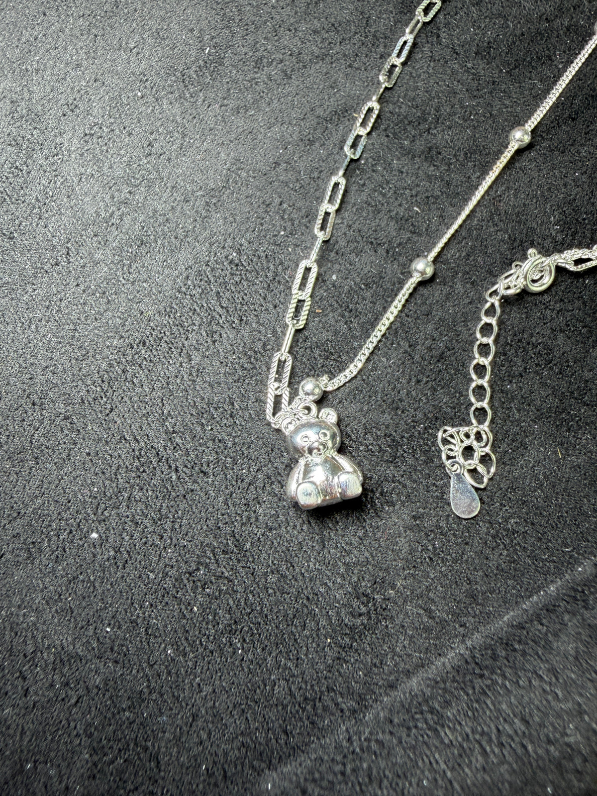 A33 Teddy Bear Mixed Chain Silver Necklace