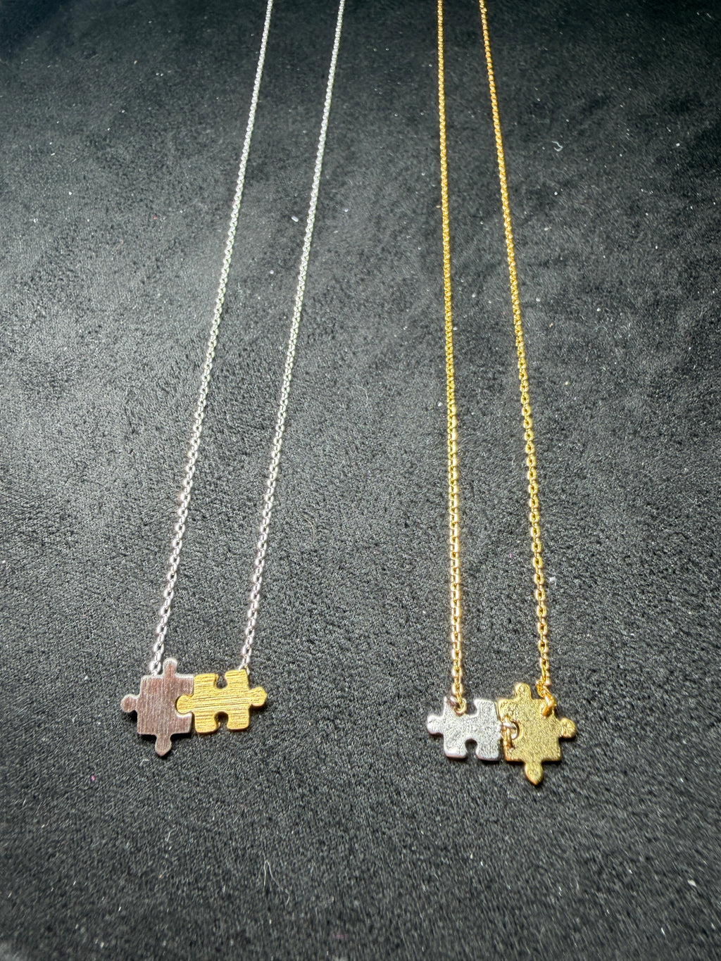 A39 Two-Tone Puzzle Piece Brass Necklace