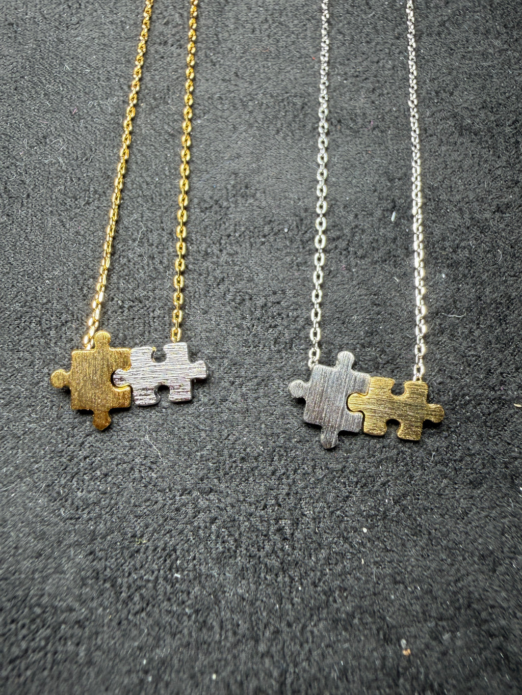 A39 Two-Tone Puzzle Piece Brass Necklace
