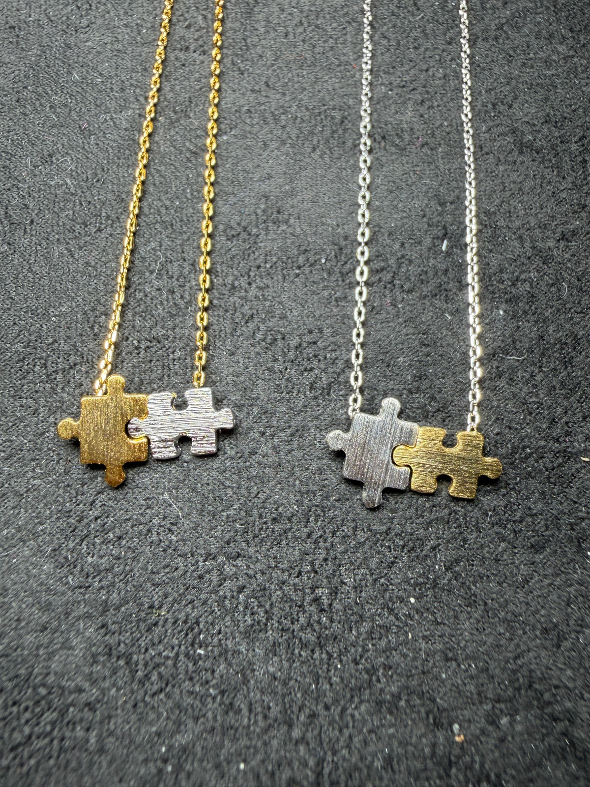 A39 Two-Tone Puzzle Piece Brass Necklace