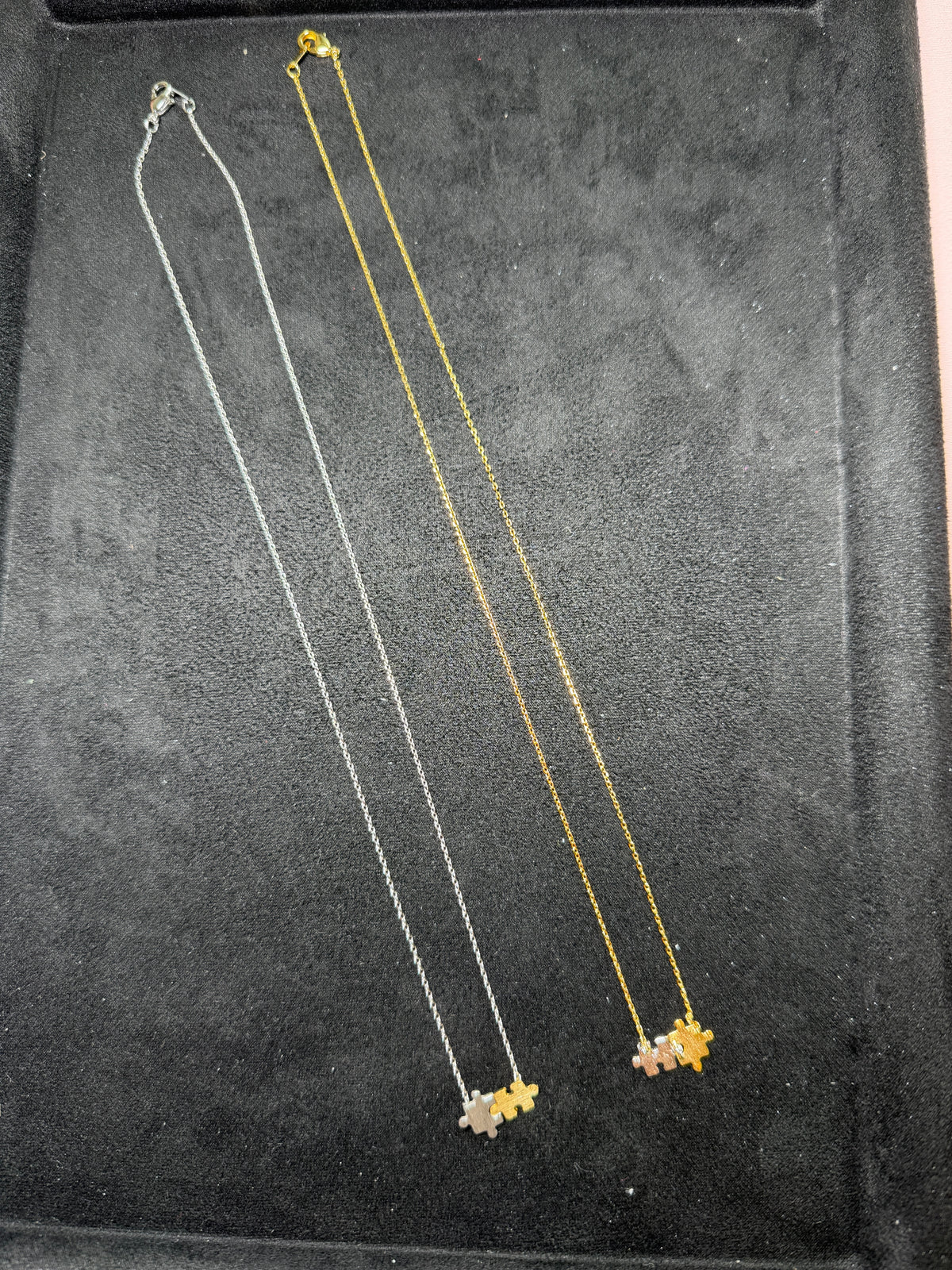 A39 Two-Tone Puzzle Piece Brass Necklace