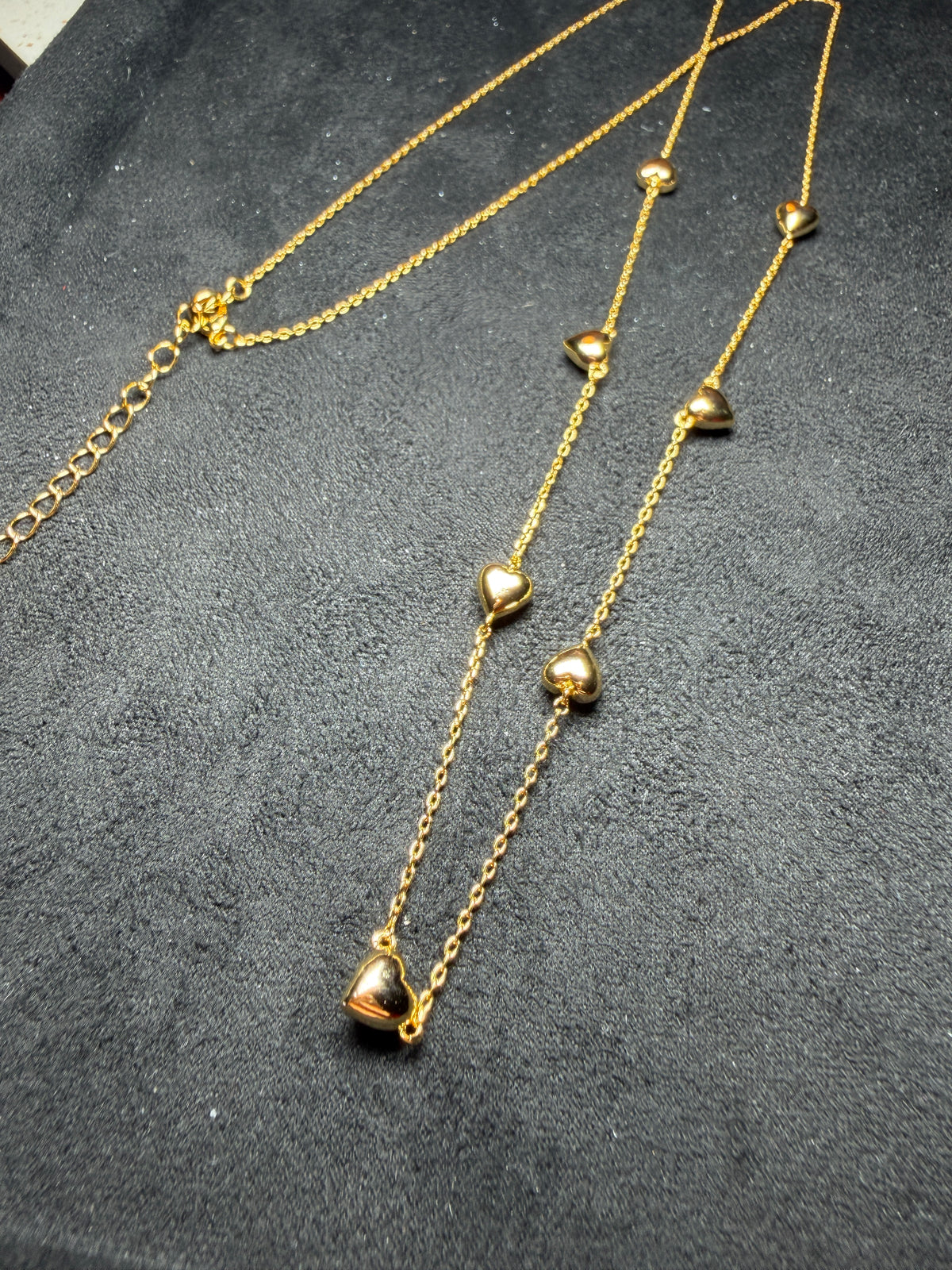 A45 Polished Heart Station Longline Brass Necklace