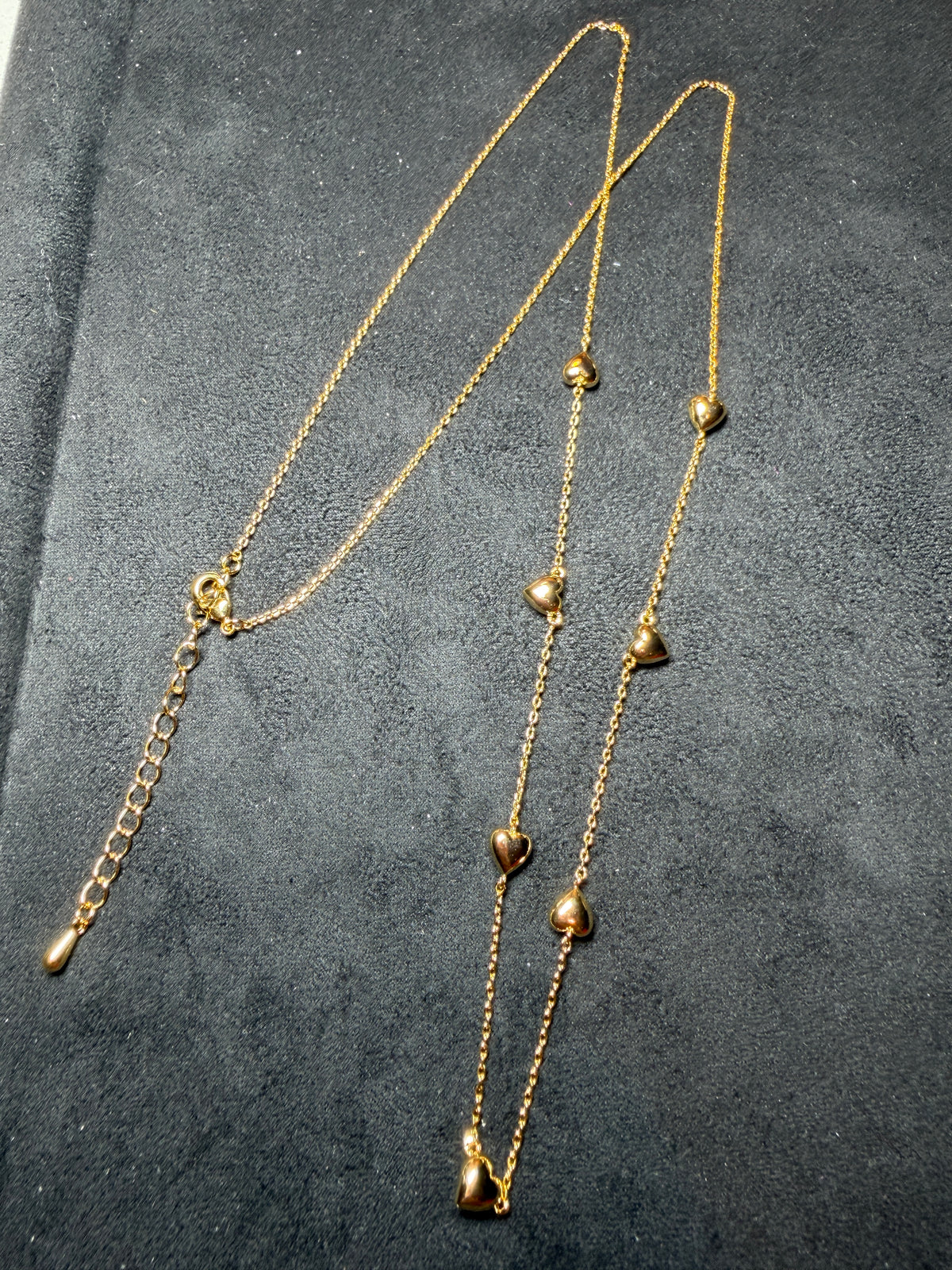A45 Polished Heart Station Longline Brass Necklace