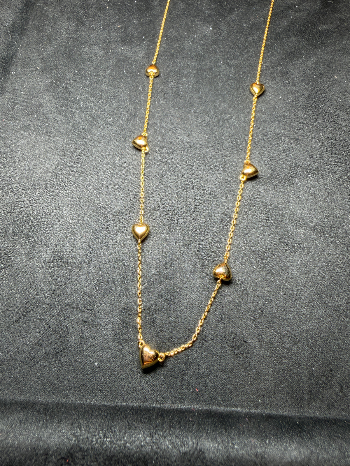 A45 Polished Heart Station Longline Brass Necklace