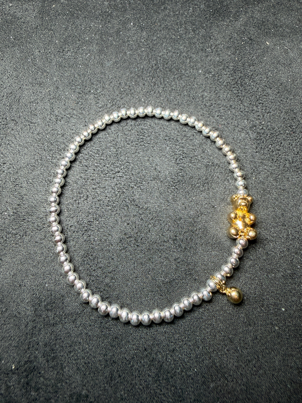 A46 Two-Tone Teddy Bear Silver Stretch Bracelet