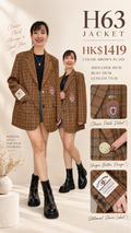 2ndk H63 啡色復古徽章格紋長版西裝外套，LUXE STITCHES 商品主圖