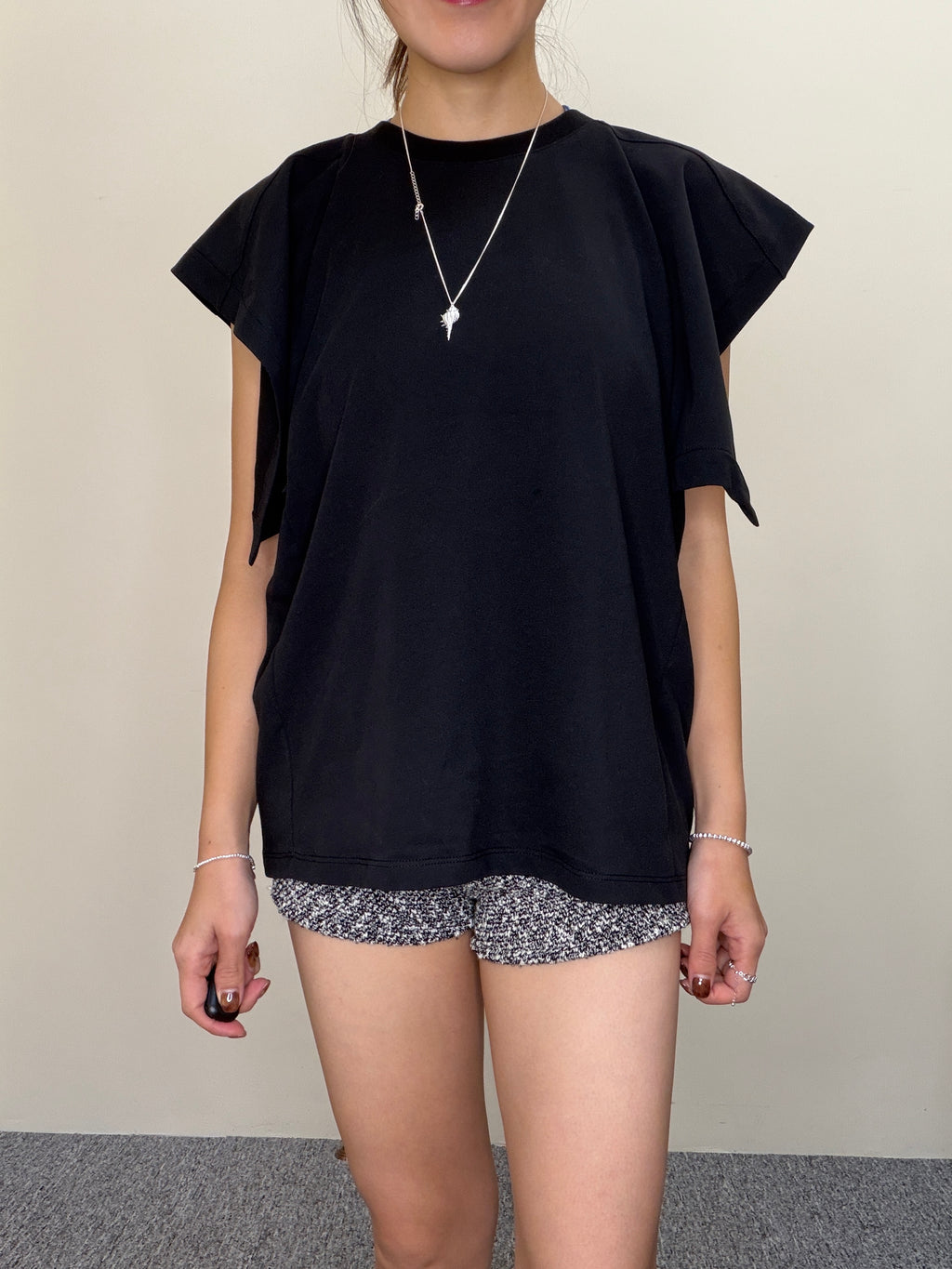 H39 Draped Flutter Sleeve Top