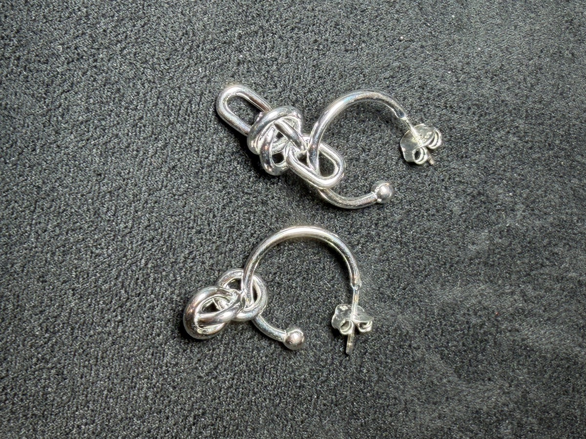 A02 Asymmetric Knot Hoop Silver Earrings