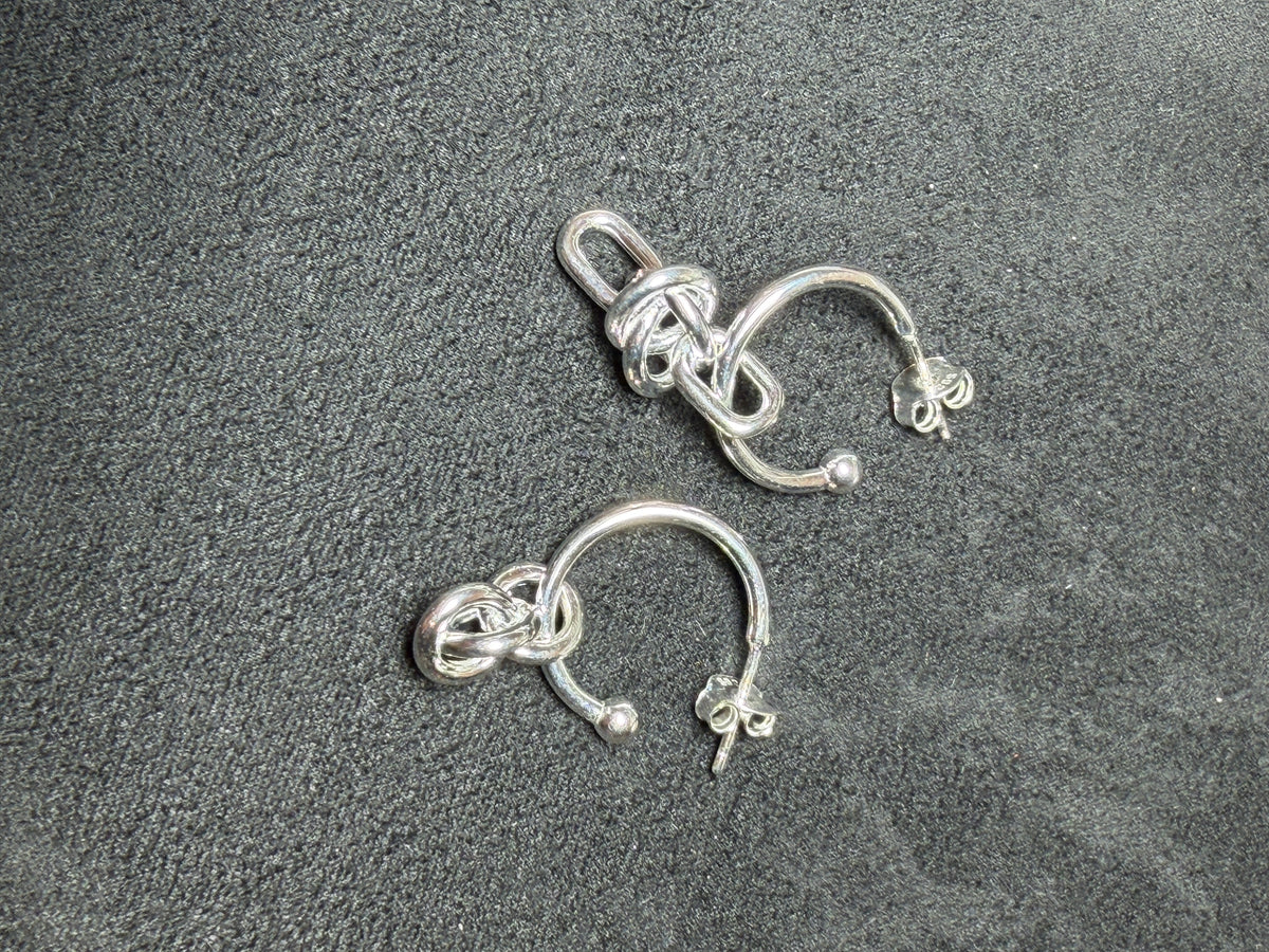A02 Asymmetric Knot Hoop Silver Earrings