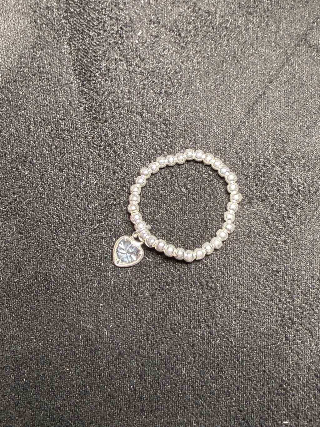 A08 Crystal Heart Stretch Silver Ring