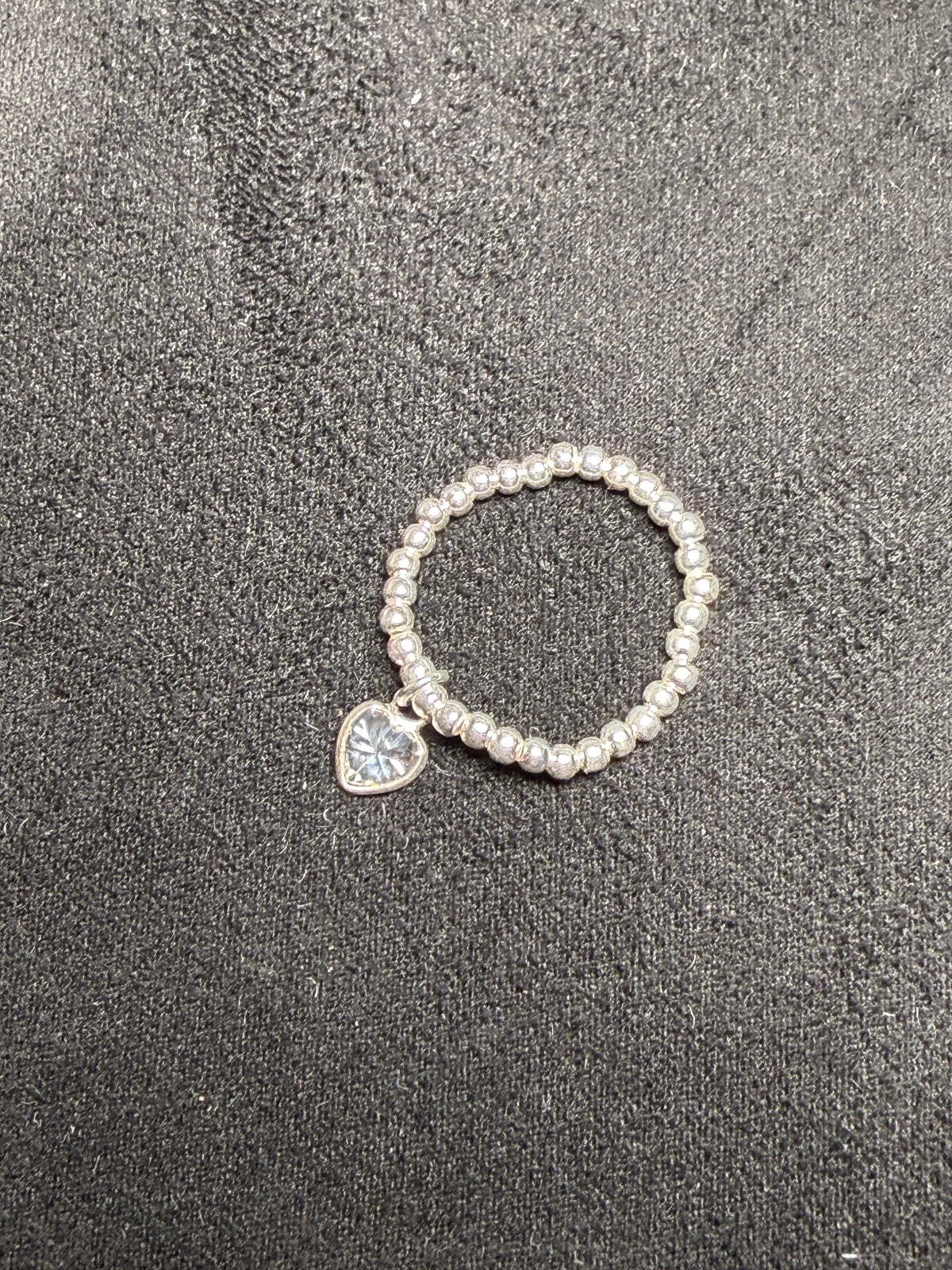 A08 Crystal Heart Stretch Silver Ring