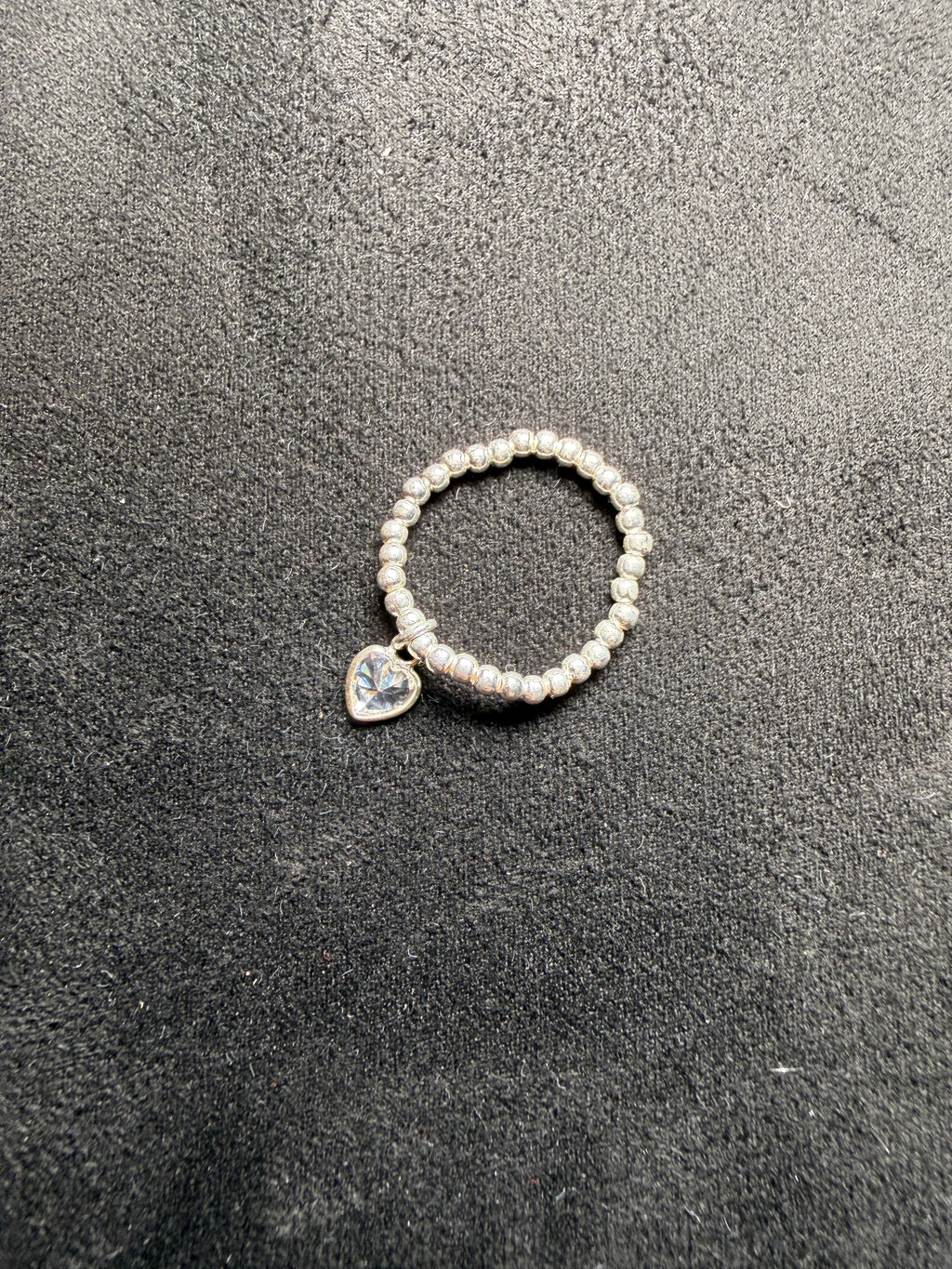 A08 Crystal Heart Stretch Silver Ring