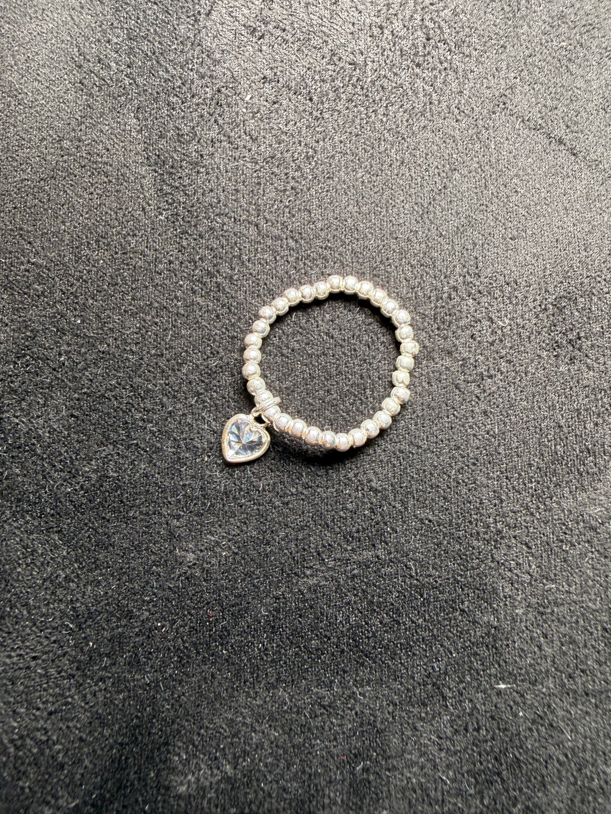 A08 Crystal Heart Stretch Silver Ring