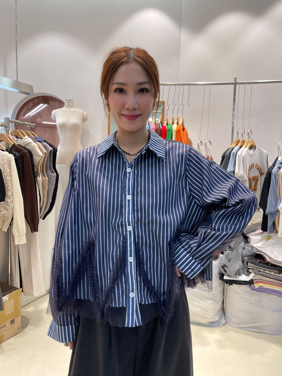 LUXE STITCHES INTRO ADORABLE LAD61005 直條紋拼接長袖襯衫－商品圖片 4