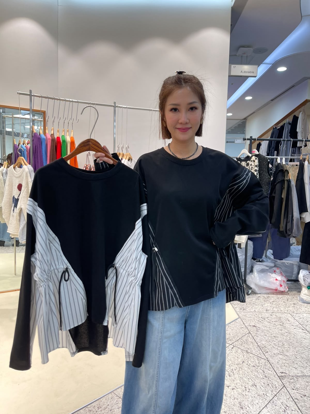 LUXE STITCHES INTRO ADORABLE LAD61024 不對稱條紋拼接長袖上衣－商品圖片 1