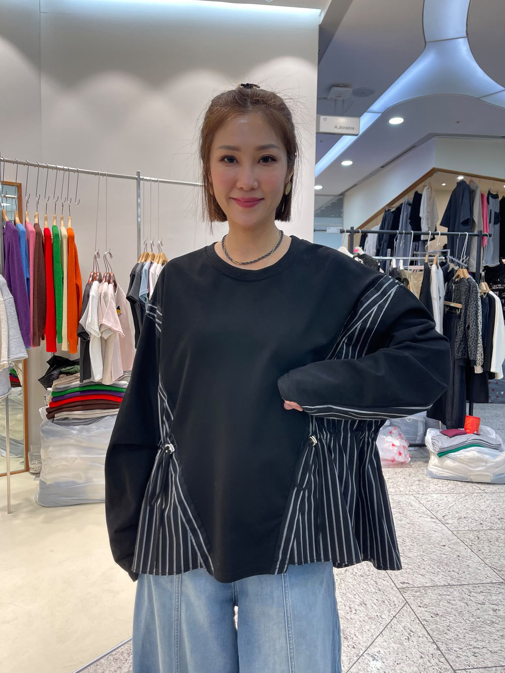 LUXE STITCHES INTRO ADORABLE LAD61024 不對稱條紋拼接長袖上衣－商品圖片 2