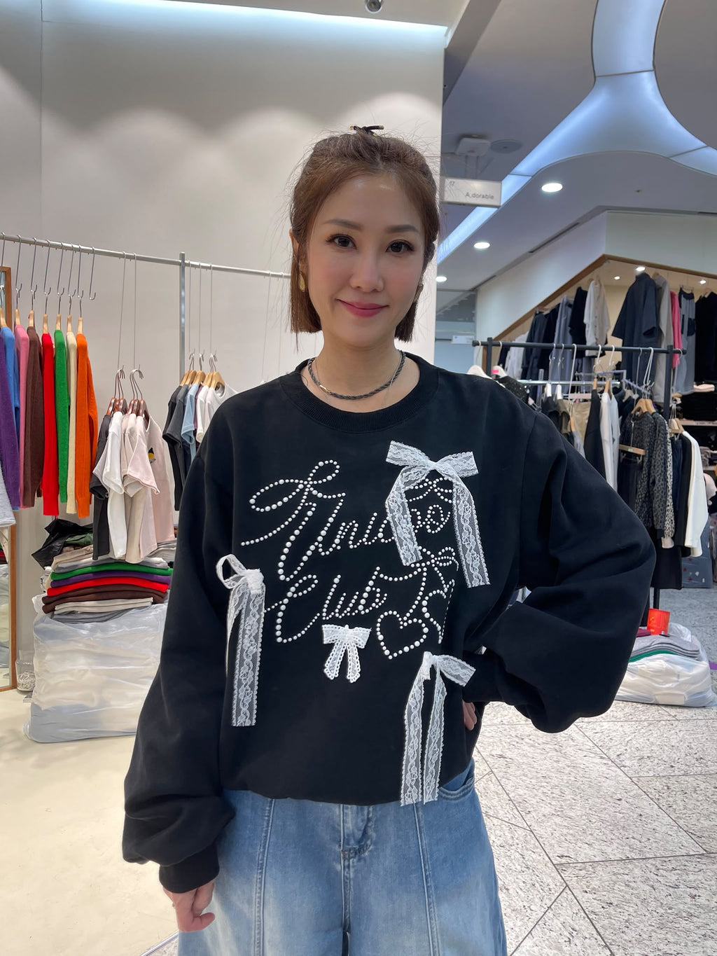 LUXE STITCHES INTRO ADORABLE LAD61028 蝴蝶結閃飾字母長袖上衣－商品圖片 3