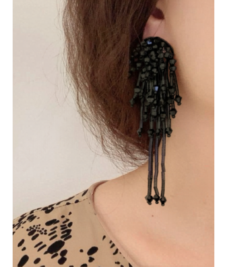韓國 BIANCOPIG 幻彩珠片流蘇垂墜耳環｜韓系華麗感 Long Tassel Earrings