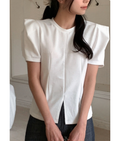 LBN60601韓國立體肩線開衩短袖上衣｜韓系氣質圓領棉質 Tee Korean Structured Shoulder Top