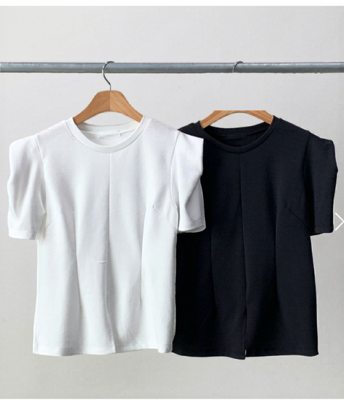 LBN60601韓國立體肩線開衩短袖上衣｜韓系氣質圓領棉質 Tee Korean Structured Shoulder Top
