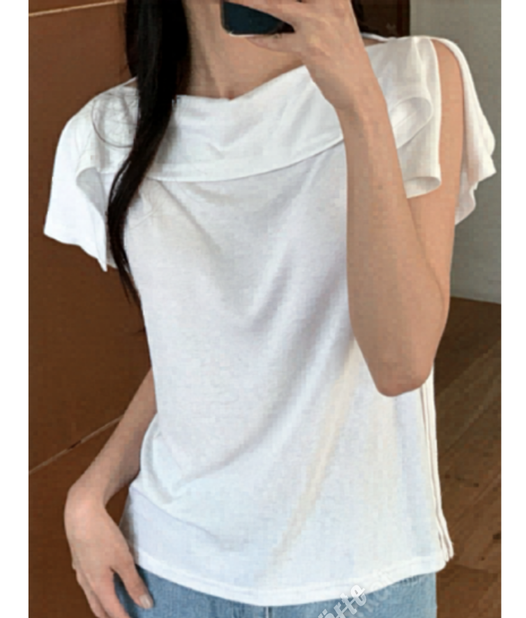 LBN60603韓國斜肩垂領開衩袖上衣｜韓系柔軟垂墜短袖 Tee Korean Draped Neck Top